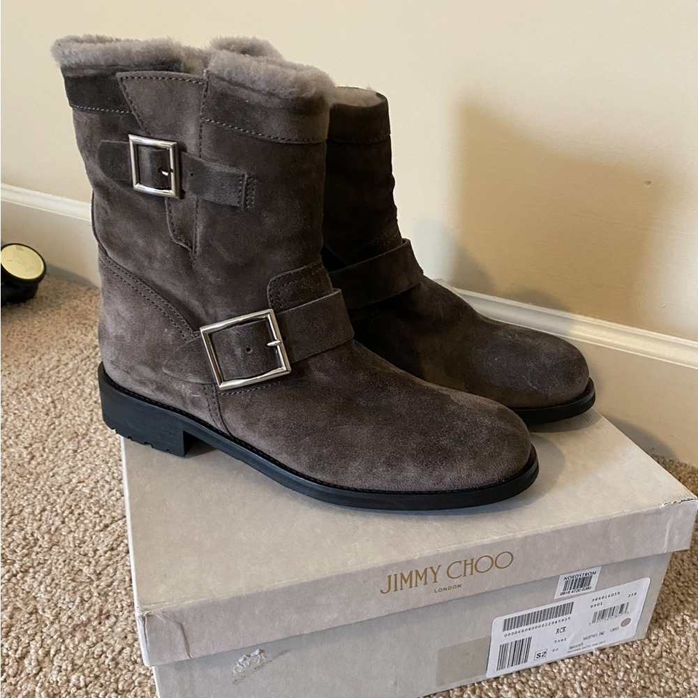 Jimmy Choo Dark Brown/Gray Suede Ankle Boots